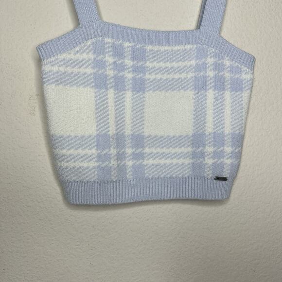 Hollister Cropped Blue and White Plaid Knit Tank Sz S - Picture 3 of 8